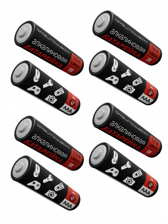 Батарейки алкалиновые мизинчиковые AAА/LR03, 1.5V, 8шт. Орбита